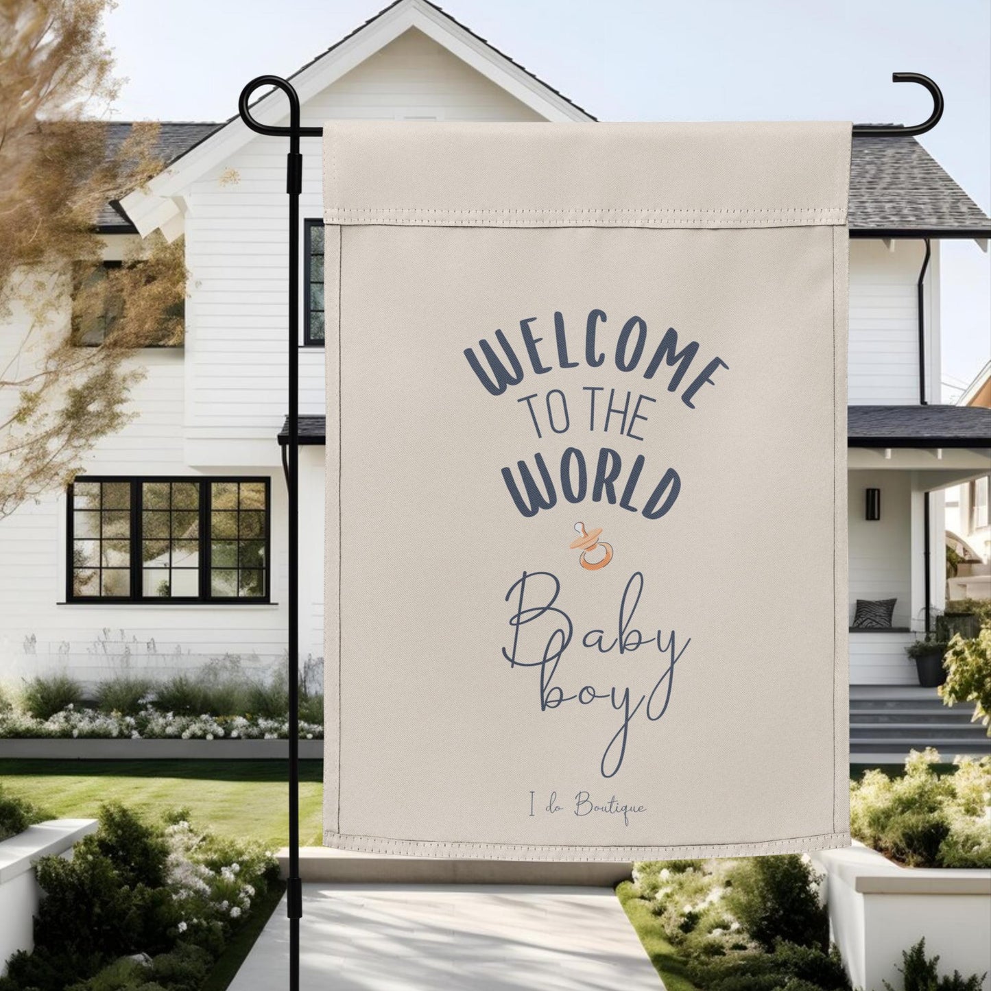 Welcome to the world Baby Boy • Mist Garden Flag