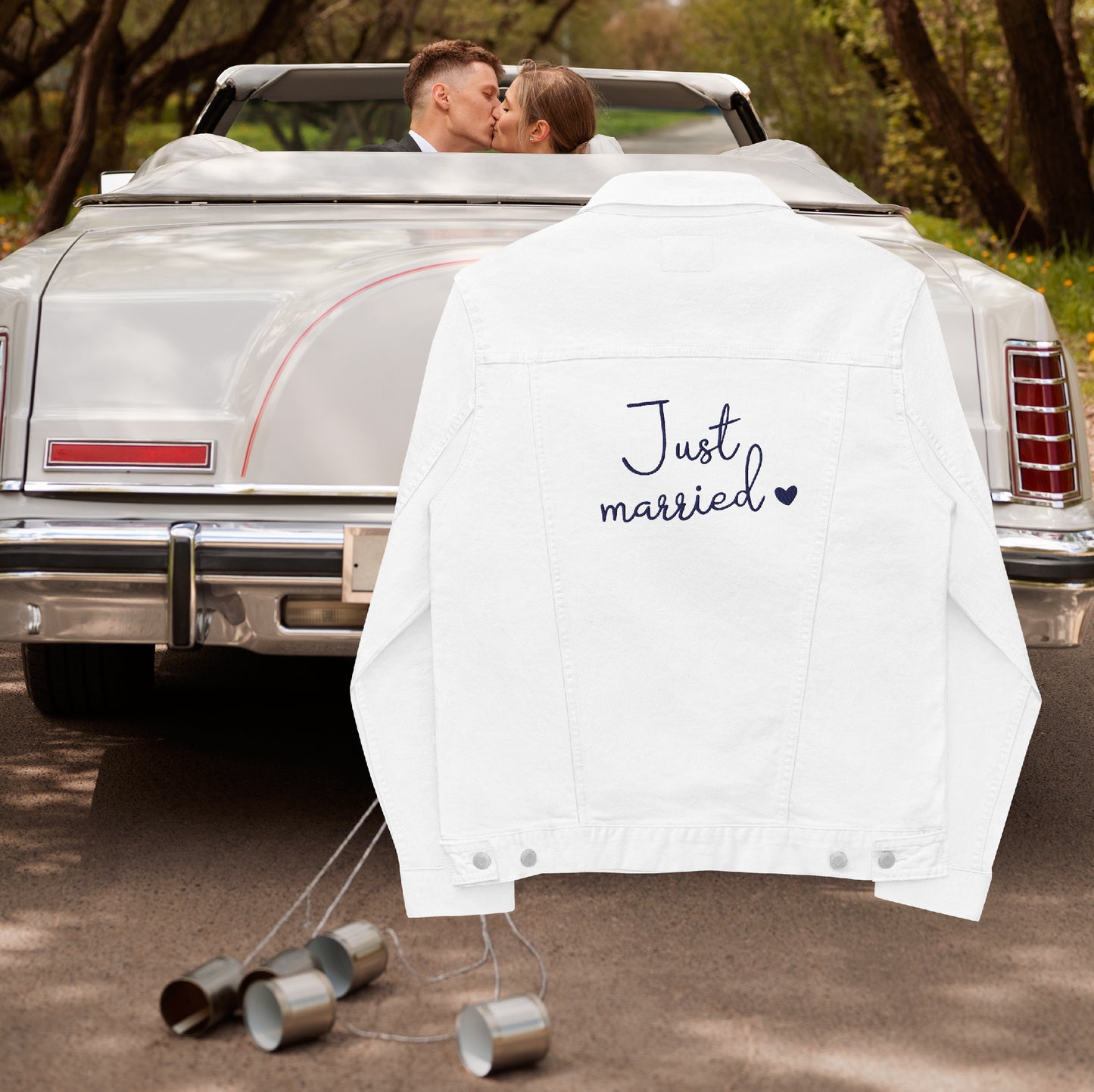 Just Married • Unisex white denim jacket